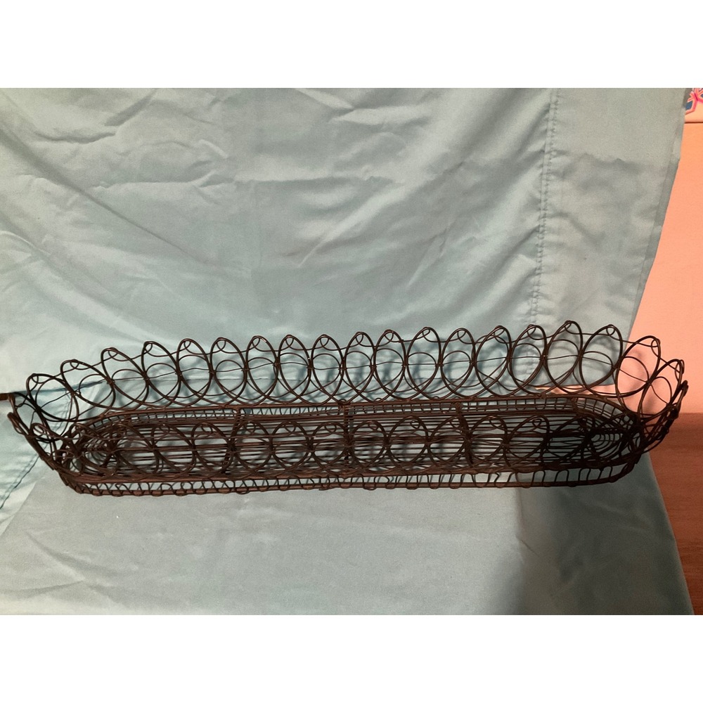 Vintage Rustic Wire Basket Long Narrow Bronze Metal Centerpiece Farmhouse Decor